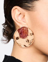 Gold Stone Disc Large Stud Earrings - link has visual effect only