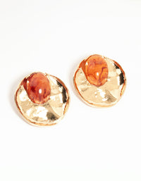 Gold Stone Disc Large Stud Earrings - link has visual effect only