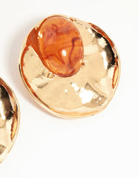 Gold Stone Disc Large Stud Earrings - link has visual effect only