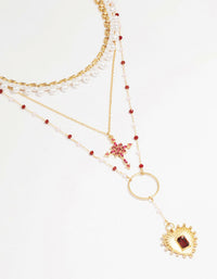 Gold Red Diamante Cross Layered Necklace - link has visual effect only