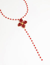 Gold Red Beaded Flower Y-Necklace - link has visual effect only