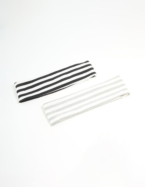 Blue, Grey & White Striped Stretch Fabric Headbands 2-Pack