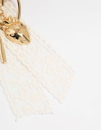Lace Bow & Gold Heart Fabric Keychain - link has visual effect only