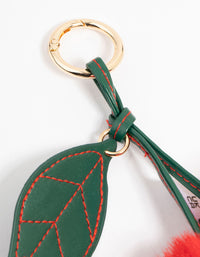 Gold Red Cherry Fabric Keychain - link has visual effect only