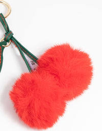 Gold Red Cherry Fabric Keychain - link has visual effect only