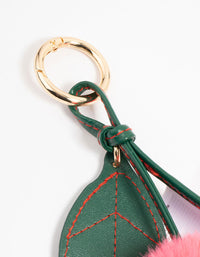 Gold Pink Cherry Fabric Keychain - link has visual effect only