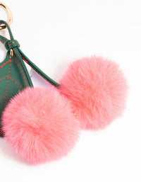 Gold Pink Cherry Fabric Keychain - link has visual effect only