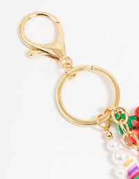 Gold Colourful Beaded Heart Keychain - link has visual effect only