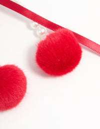 Pearl Beaded Bow & Red Pom Pom Keychain - link has visual effect only