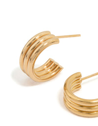 Waterproof Gold Plated Stainless Steel Fluted Hoop Earrings - link has visual effect only