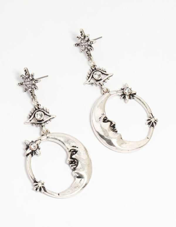 Silver Moon Celestial Drop Earrings