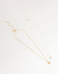 Mixed Metal Cutout Star Pendant Necklaces 2-Pack - link has visual effect only