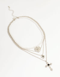 Silver Pearl Cross Layered Necklace - link has visual effect only