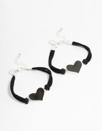 Kids Black Ribbon Mood Heart BFF Bracelets 2-Pack - link has visual effect only