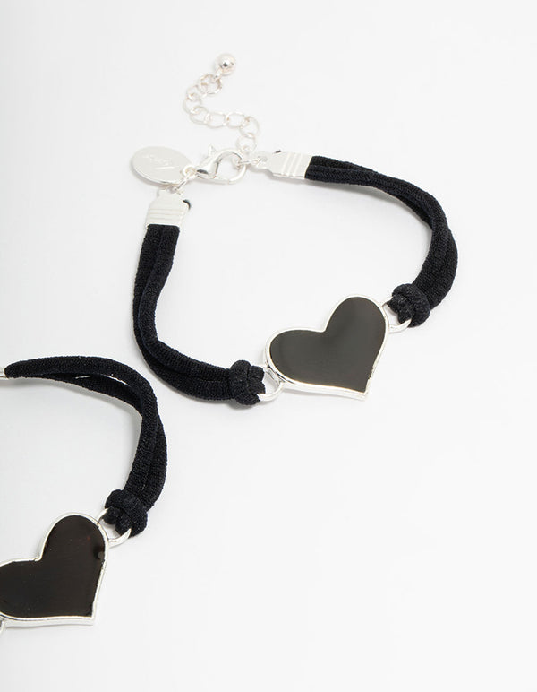 Kids Black Ribbon Mood Heart BFF Bracelets 2-Pack