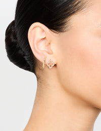 Gold Plated Cubic Zirconia Flower & Plain Huggie Earrings 2-Pack - link has visual effect only