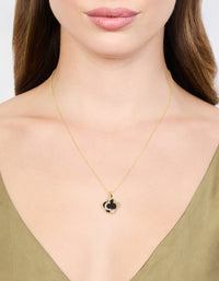 Gold Plated Diamante Outline Black Flower Pendant Necklace - link has visual effect only