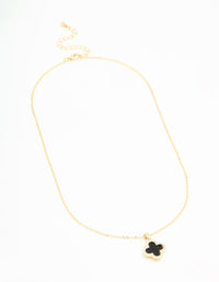 Gold Plated Diamante Outline Black Flower Pendant Necklace - link has visual effect only