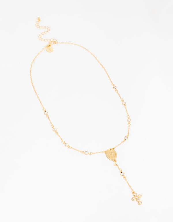 Gold Plated Cubic Zirconia Cross Y-Necklace