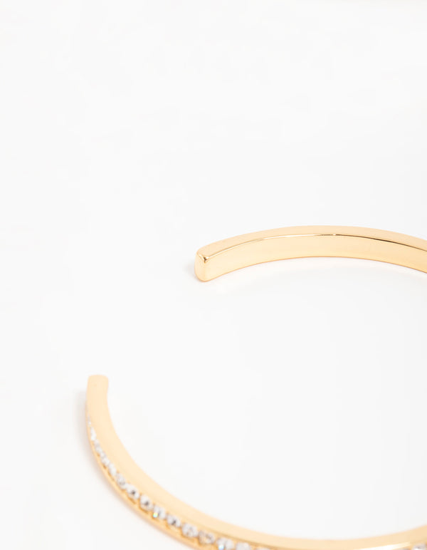 Gold Plated Diamante Half Open Wrist Cuff