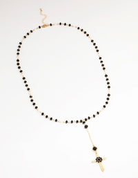 Gold & Black Beaded Cross Pendant Long Y-Necklace - link has visual effect only