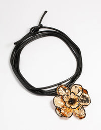 Gold Flower Fabric Black Cord Choker Necklace - link has visual effect only