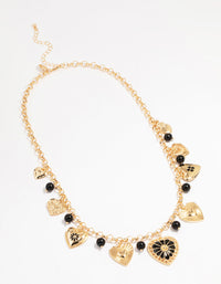 Gold Black Beaded Heart Charm Necklace - link has visual effect only