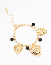 Gold Black Beaded Heart Charm Bracelet - link has visual effect only