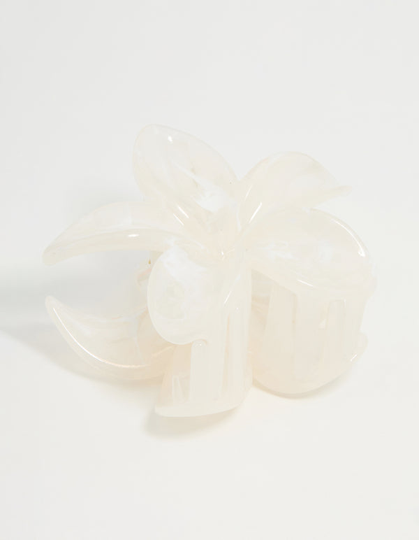White Marble Frangipani Hair Claw Clip