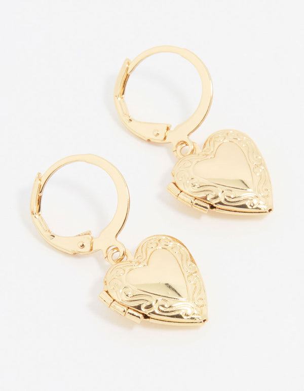 Gold Mini Locket Drop Earrings
