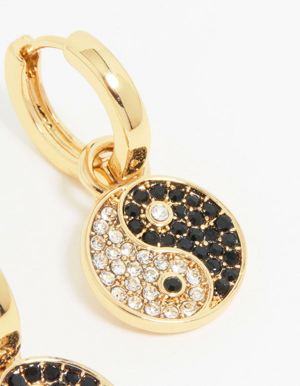 Gold Sparkle Yin Yang Drop Earrings