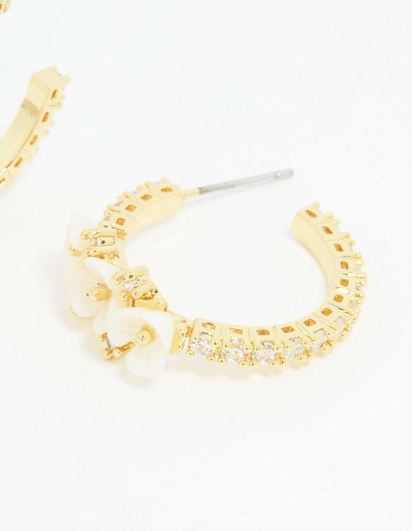 Gold Dainty Floral Hoop Earrings