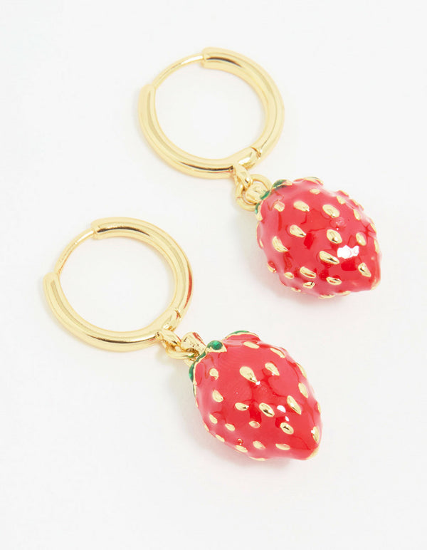 Gold Strawberry Drop Earrings