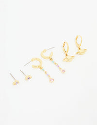 Gold Plated Cubic Zirconia Outer Space Earrings 3-Pack - link has visual effect only