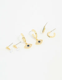 Gold Plated Cubic Zirconia Evil Eye Earrings 3-Pack - link has visual effect only