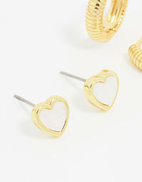 Gold Plated Heart & Pearl Earrings 3-Pack - link has visual effect only