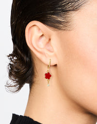 Gold Red Cubic Zirconia Floral Droplet Earrings - link has visual effect only