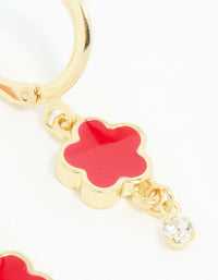 Gold Red Cubic Zirconia Floral Droplet Earrings - link has visual effect only