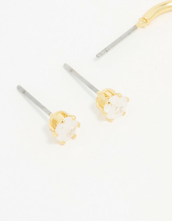 Gold Plated Cubic Zirconia Mermaid Earrings 3-Pack