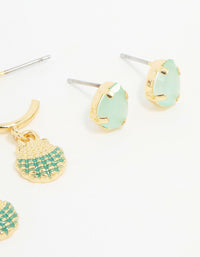 Gold Plated Cubic Zirconia Mermaid Earrings 3-Pack - link has visual effect only