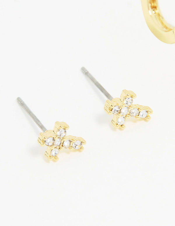Gold Plated Cubic Zirconia Yin Yang Earrings 3-Pack
