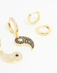 Gold Plated Cubic Zirconia Yin Yang Earrings 3-Pack - link has visual effect only