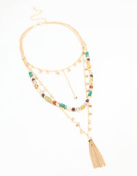 Gold Beaded Tassel Layered Necklace - link has visual effect only