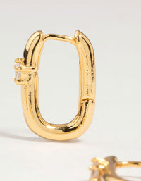 Gold Plated Brass Cubic Zirconia & Oval Huggie Earrings 2-Pack - link has visual effect only