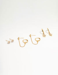 Gold Plated Brass Flower Chain Earrings 4-Pack - link has visual effect only