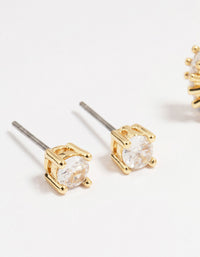 Gold Plated Brass Cubic Zirconia Baguette Earrings 4-Pack - link has visual effect only
