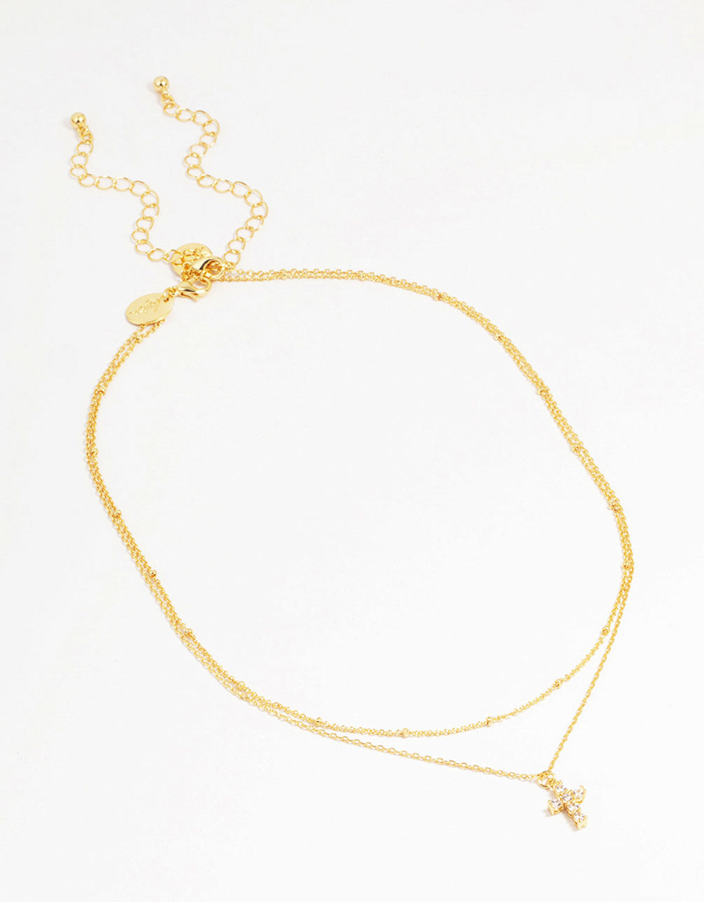 Gold Plated Brass Cubic Zirconia Mini Cross Layered Necklace