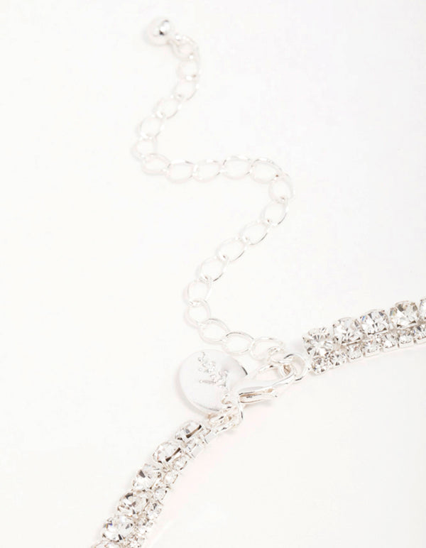 Silver Diamante Tennis Necklace & Earrings Set