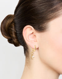 Waterproof Gold Plated Stainless Steel Freshwater Pearl & Moon Huggie Earrings - link has visual effect only