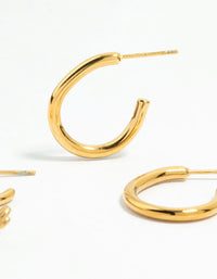 Waterproof Gold Plated Stainless Steel Sleek & Snake Charm Hoop Earrings 2-Pack - link has visual effect only